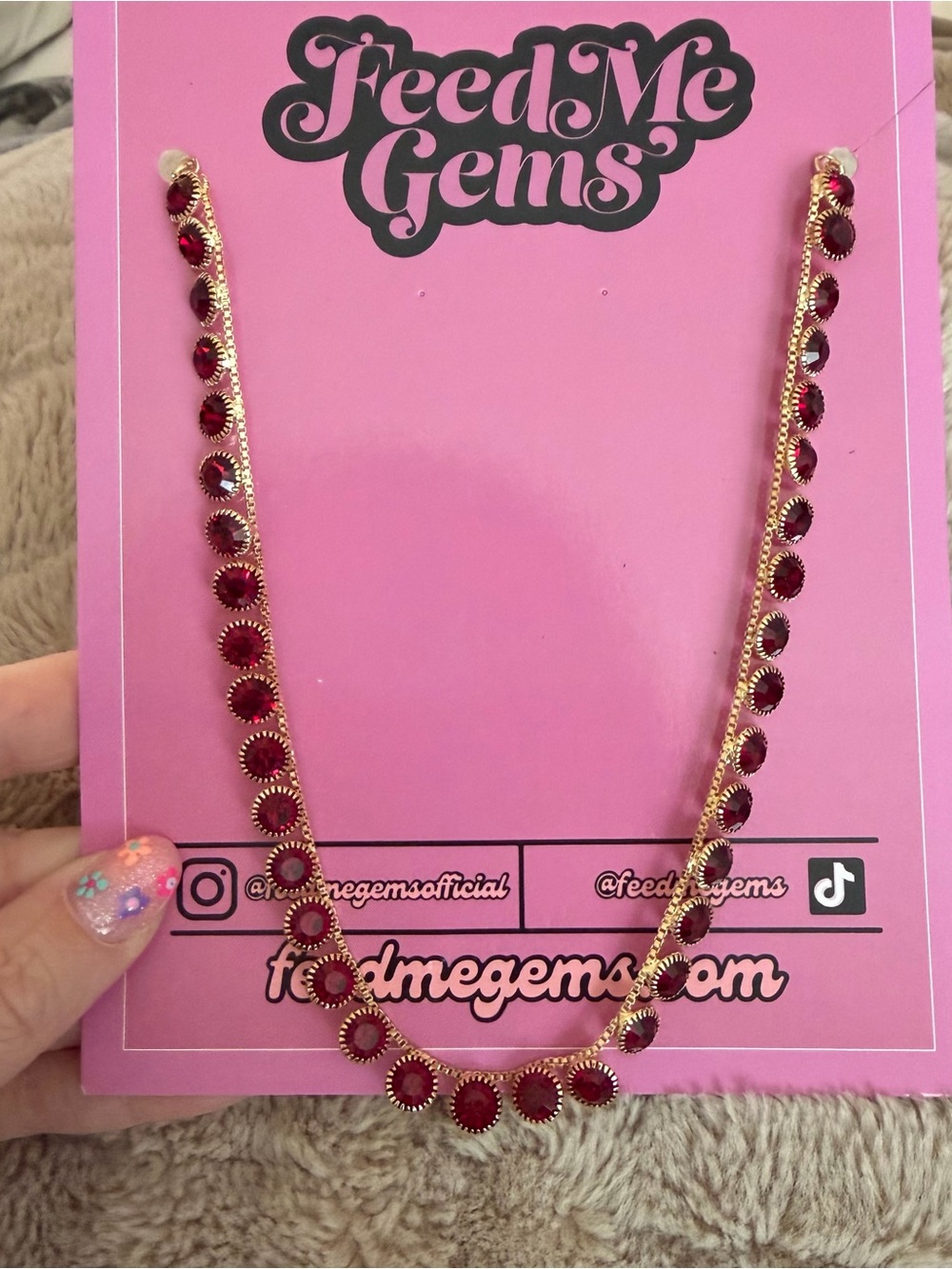 Feed me gems maroon red Crystal Necklace